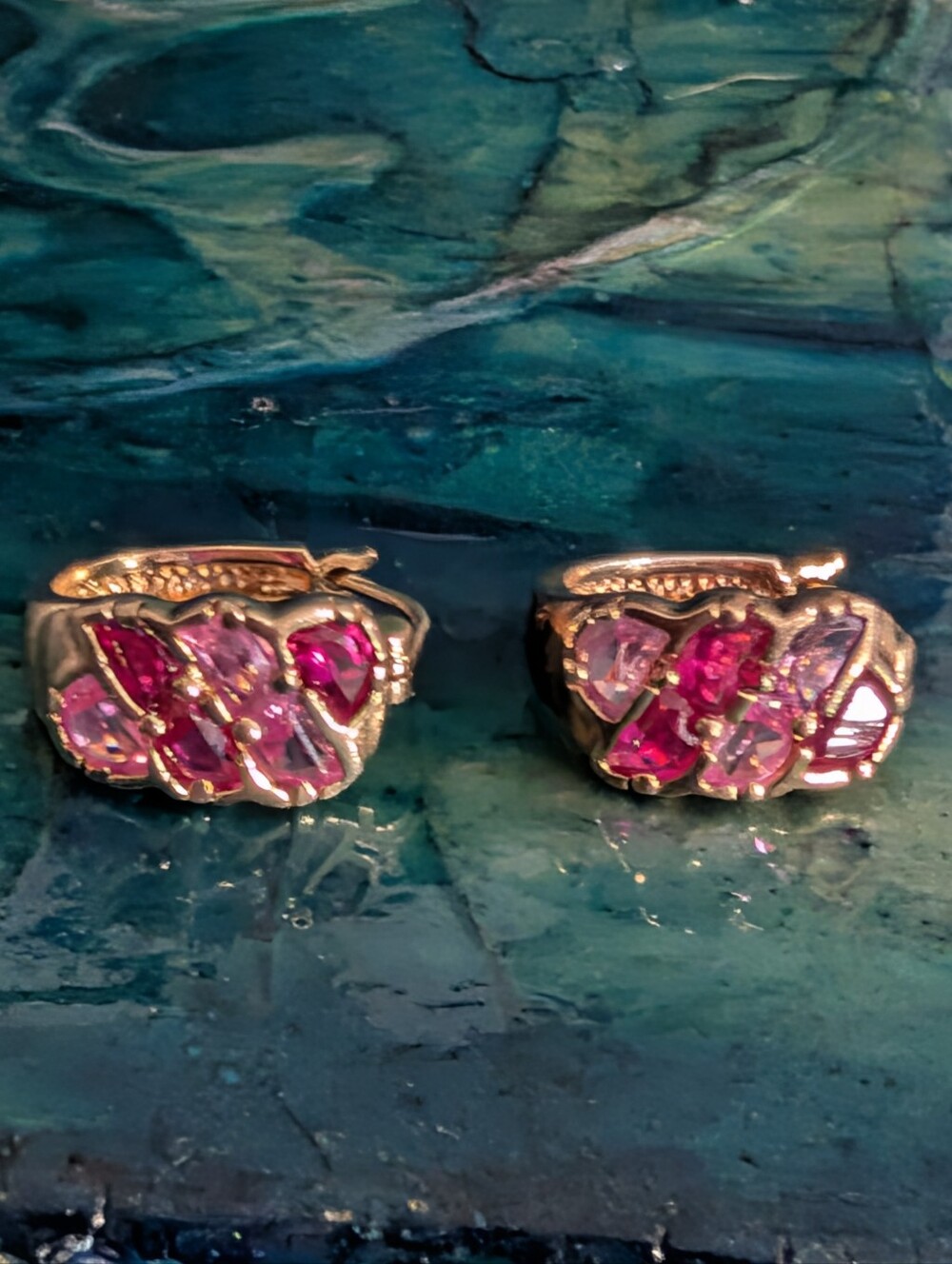 Amazing Rose Gold Plated Genuine Pink Sapphire Sterling Silver Hoop Earrings